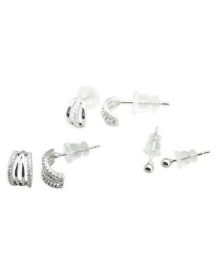 fancy cuff shape cz studded combo of 3 silver plated stud earring for women and girls 2