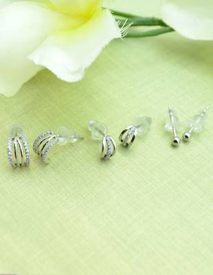 fancy cuff shape cz studded combo of 3 silver plated stud earring for women and girls 3
