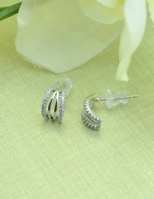 fancy cuff shape cz studded combo of 3 silver plated stud earring for women and girls 4