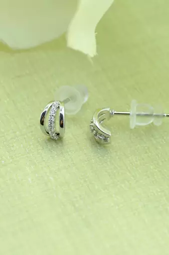 fancy cuff shape cz studded combo of 3 silver plated stud earring for women and girls