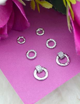 smooth round shape combo of 3 silver plated stud earring for women and girls 1