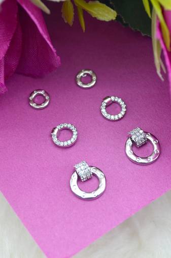 smooth round shape combo of 3 silver plated stud earring for women and girls