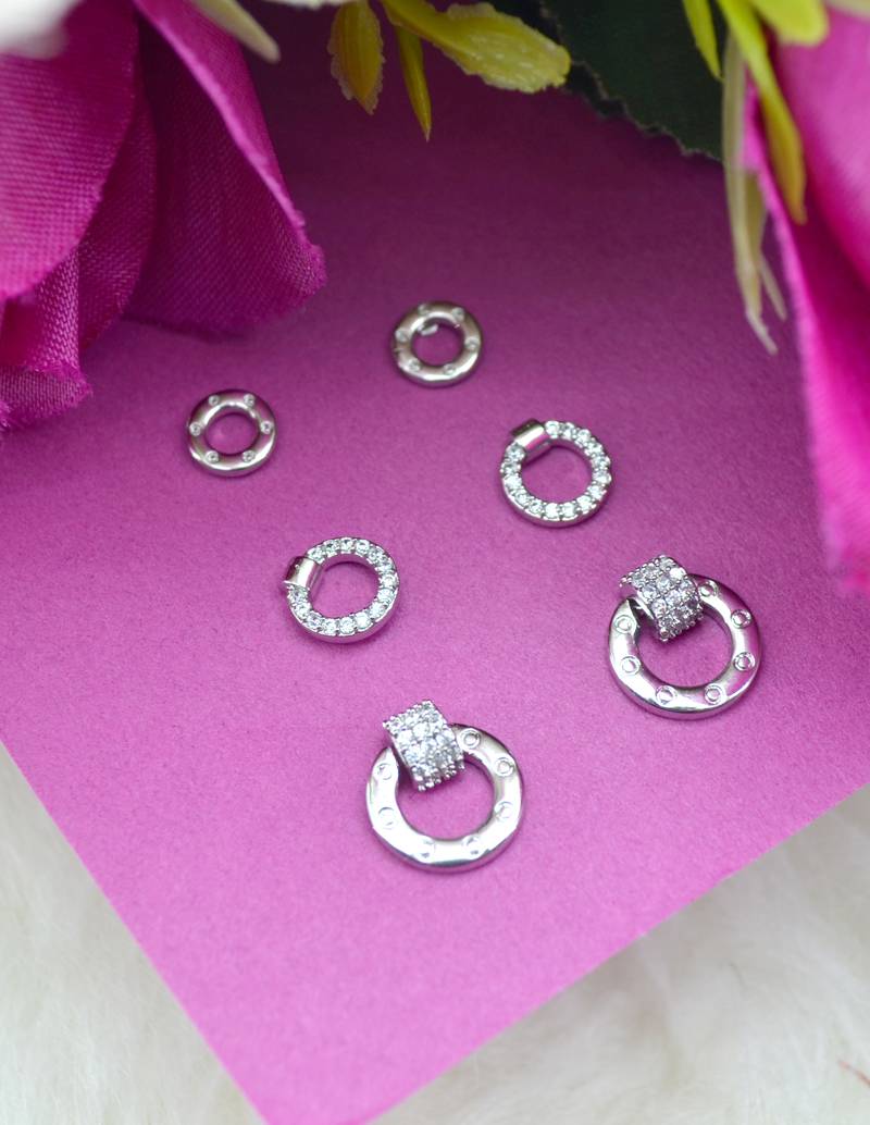 smooth round shape combo of 3 silver plated stud earring for women and girls
