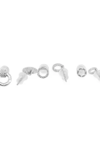 smooth round shape combo of 3 silver plated stud earring for women and girls