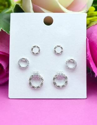 smooth round shape combo of 3 silver plated stud earring for women and girls 3
