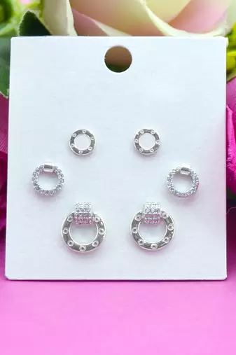smooth round shape combo of 3 silver plated stud earring for women and girls