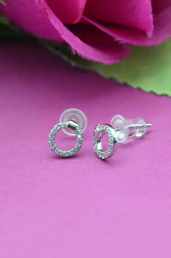smooth round shape combo of 3 silver plated stud earring for women and girls