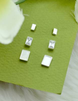 superb square shape combo of 3 silver plated stud earring for women and girls 1