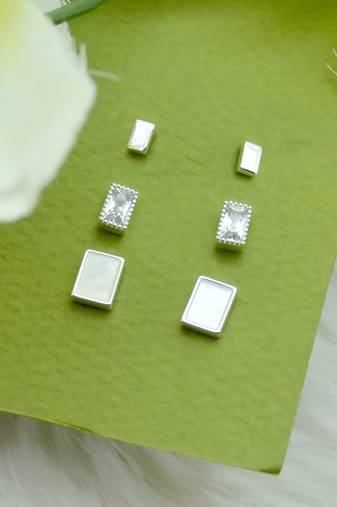 superb square shape combo of 3 silver plated stud earring for women and girls