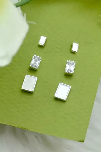 superb square shape combo of 3 silver plated stud earring for women and girls