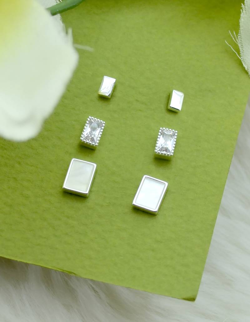superb square shape combo of 3 silver plated stud earring for women and girls