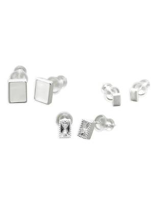 superb square shape combo of 3 silver plated stud earring for women and girls 2