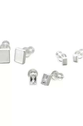 superb square shape combo of 3 silver plated stud earring for women and girls