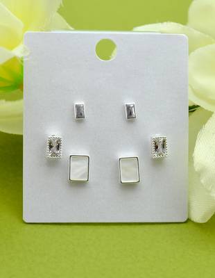 superb square shape combo of 3 silver plated stud earring for women and girls 3