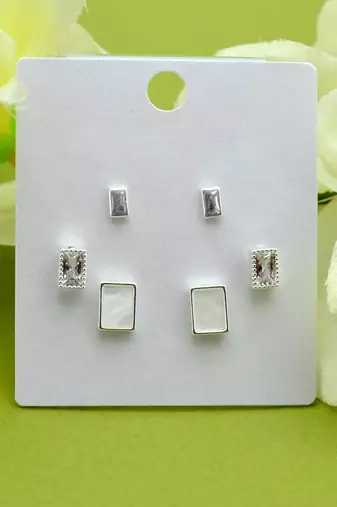 superb square shape combo of 3 silver plated stud earring for women and girls