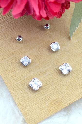 trendy flower desing combo of 3 silver plated stud earring for women and girls