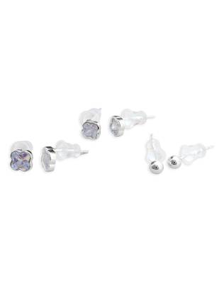 trendy flower desing combo of 3 silver plated stud earring for women and girls 2