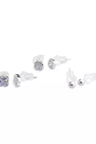trendy flower desing combo of 3 silver plated stud earring for women and girls