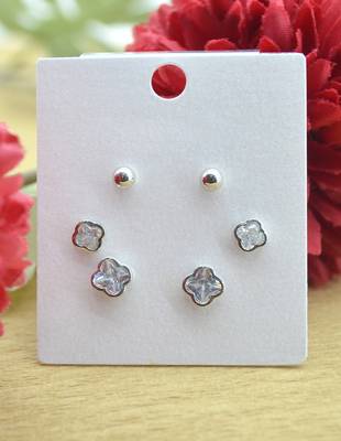trendy flower desing combo of 3 silver plated stud earring for women and girls 3