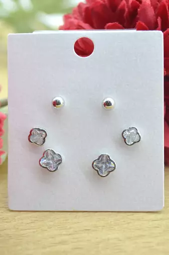 trendy flower desing combo of 3 silver plated stud earring for women and girls