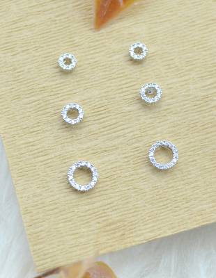 classy round shape cz studded combo of 3 silver plated stud earring for women and girls 1