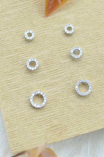 classy round shape cz studded combo of 3 silver plated stud earring for women and girls