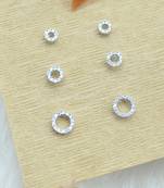 classy round shape cz studded combo of 3 silver plated stud earring for women and girls