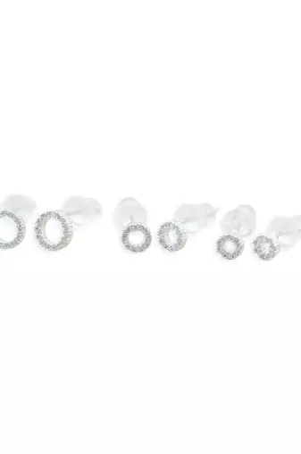 classy round shape cz studded combo of 3 silver plated stud earring for women and girls