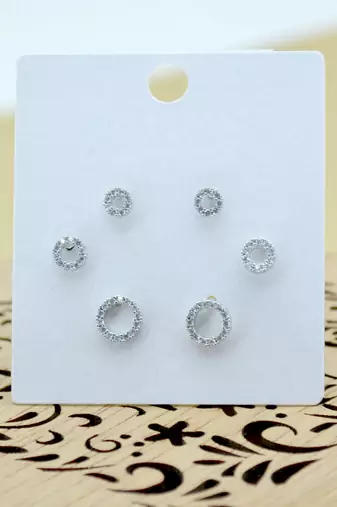 classy round shape cz studded combo of 3 silver plated stud earring for women and girls