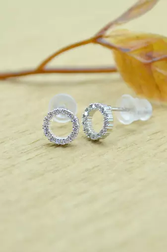 classy round shape cz studded combo of 3 silver plated stud earring for women and girls