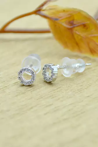 classy round shape cz studded combo of 3 silver plated stud earring for women and girls