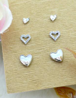 eye-catchy heart shape combo of 3 silver plated stud earring for women and girls 1