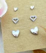 eye-catchy heart shape combo of 3 silver plated stud earring for women and girls