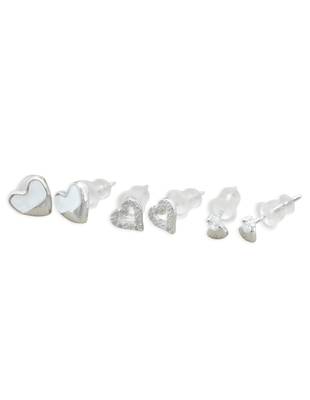 eye-catchy heart shape combo of 3 silver plated stud earring for women and girls 2