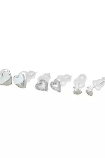 eye-catchy heart shape combo of 3 silver plated stud earring for women and girls