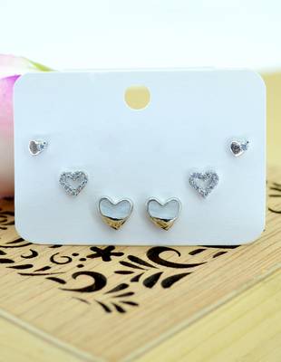 eye-catchy heart shape combo of 3 silver plated stud earring for women and girls 3