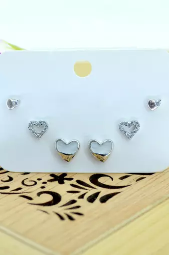 eye-catchy heart shape combo of 3 silver plated stud earring for women and girls