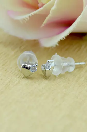 eye-catchy heart shape combo of 3 silver plated stud earring for women and girls