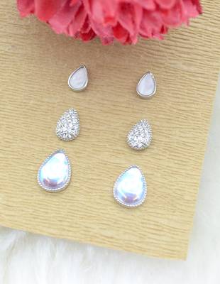 graceful oval shape combo of 3 silver plated stud earring for women and girls 1