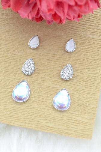 graceful oval shape combo of 3 silver plated stud earring for women and girls