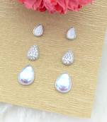 graceful oval shape combo of 3 silver plated stud earring for women and girls