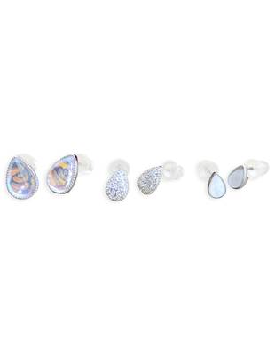 graceful oval shape combo of 3 silver plated stud earring for women and girls 2