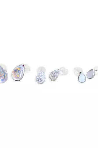 graceful oval shape combo of 3 silver plated stud earring for women and girls