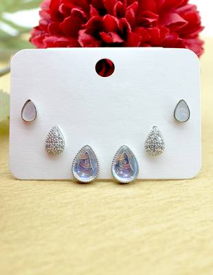 graceful oval shape combo of 3 silver plated stud earring for women and girls 3