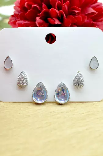graceful oval shape combo of 3 silver plated stud earring for women and girls