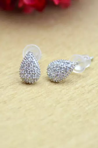 graceful oval shape combo of 3 silver plated stud earring for women and girls