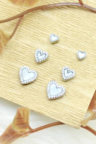 lovely heart shape combo of 3 silver plated stud earring for women and girls