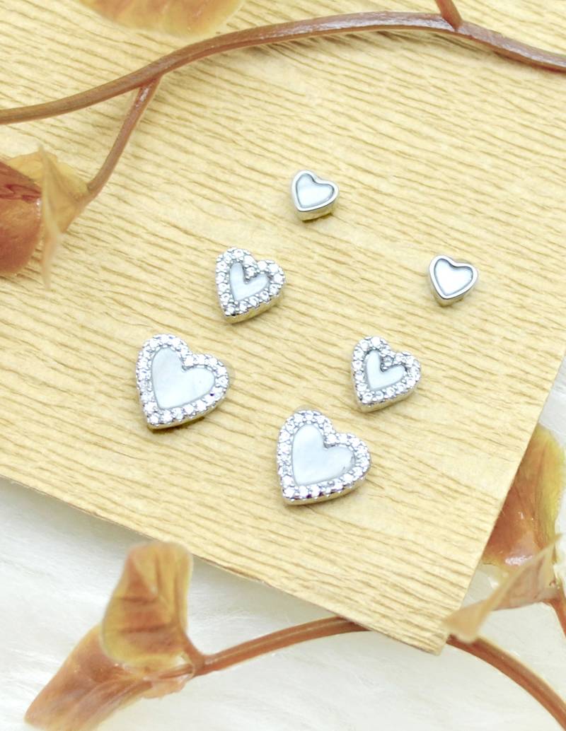 lovely heart shape combo of 3 silver plated stud earring for women and girls