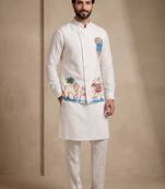 Men embroidered designer kurta trouser and waistcoat set