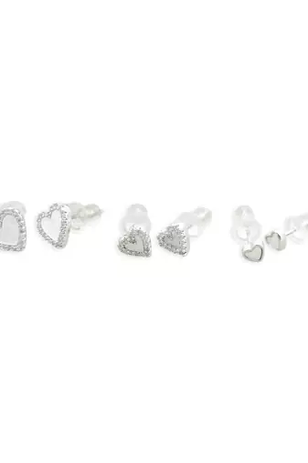 lovely heart shape combo of 3 silver plated stud earring for women and girls